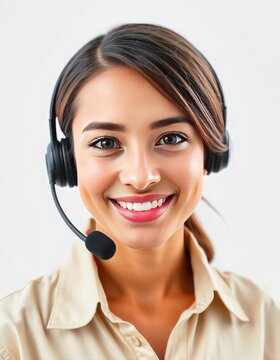 a smiling telecaller on white background