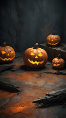 Rough, gritty texture background with a Halloween theme, dark and moody colors like deep orange, black, dark purple, and eerie green. Cracks, scratches, and uneven patches, use for graphic design.