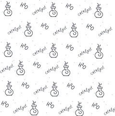 The bottle is repeated along with the chemical formula of water and the word "catalyst".