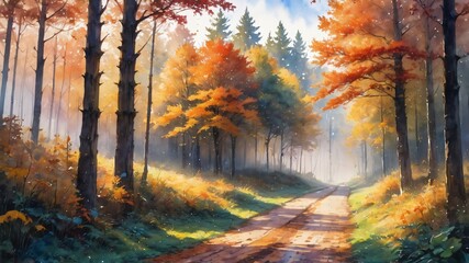 Fototapeta premium anime autumn illustration background