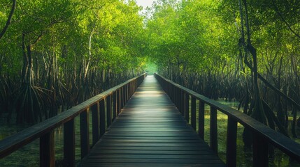 Obraz premium Serene Path Through Lush Mangrove Forest