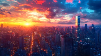 Fototapeta premium Futuristic Cityscape at Dusk