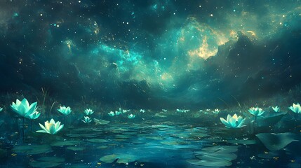 Fototapeta premium Glowing Teal and Turquoise Nebula