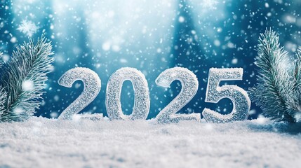 Snowy scene featuring the year 2025.