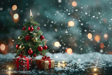 Obraz premium Christmas greeting card with bright winter holiday composition and New Year background