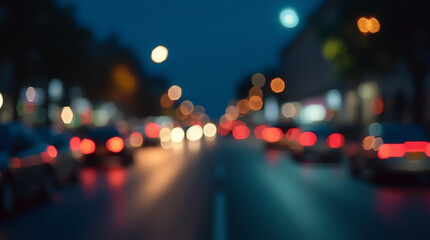 Night city road with blurry lights of car lights