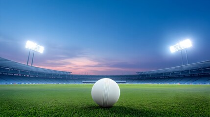Twilight Glow Over an Empty Cricket Stadium as the Lights Turn On Creating a Serene and Atmospheric Scene