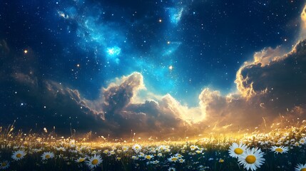 Obraz premium Vibrant Blue and Gold Nebula Artwork