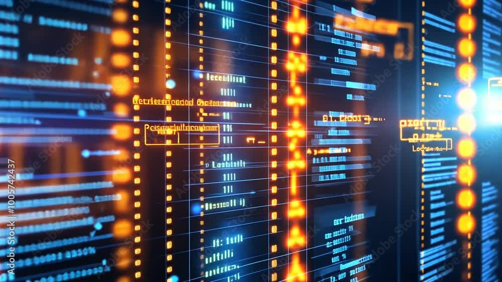 Poster abstract digital data visualization on a blue background at night generative ai