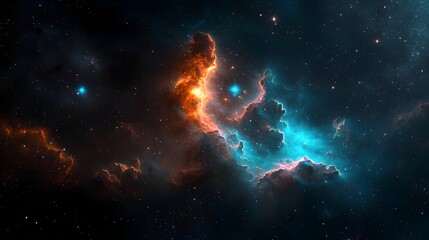 Fototapeta premium Vibrant and Otherworldly Nebula Transforming into a Lush Green Landscape Representing the Rebirth and Renewal of Life after a Long Journey through the Cosmos