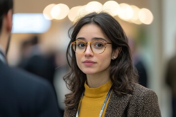 Young business techie attending a tech conference, networking with other attendees and exchanging ideas, Generative AI 