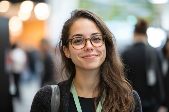 Young business techie attending a tech conference, networking with other attendees and exchanging ideas, Generative AI 