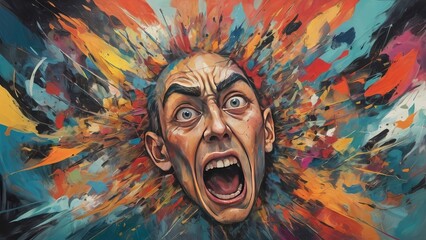 Man screaming with colorful expressionist background