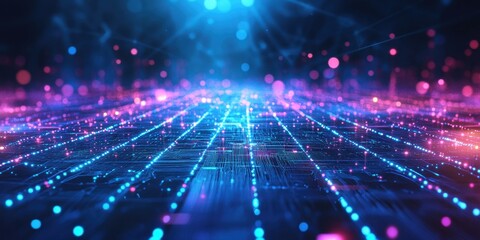 Obraz premium a circuit with glowing lights and a blue background