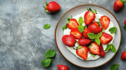Fresh Strawberry Dessert with Mint Garnish