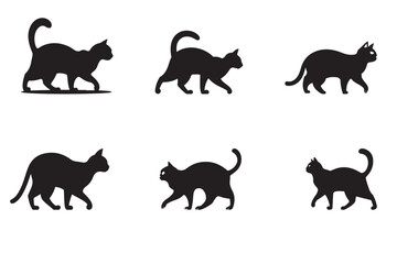 The vector art features a black cat silhouette, sitting posture, and a simple illustration of a feline shape on a white background.