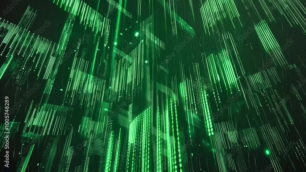 Poster dynamic green light patterns create a futuristic atmosphere at night generative ai