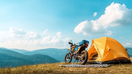 Adventure Awaits: Motorcycle Camping in a Majestic Mountain Landscape