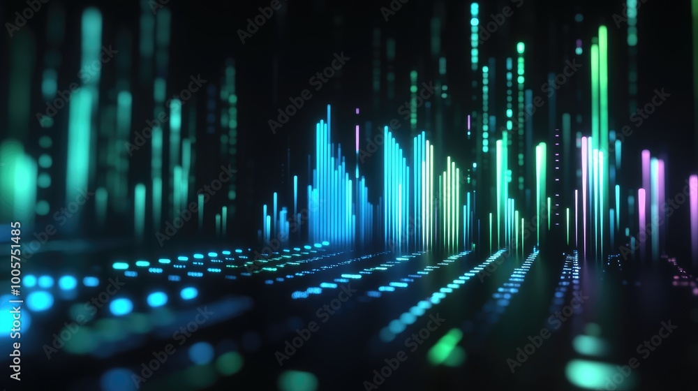 Poster vibrant abstract sound wave visualization in dark setting