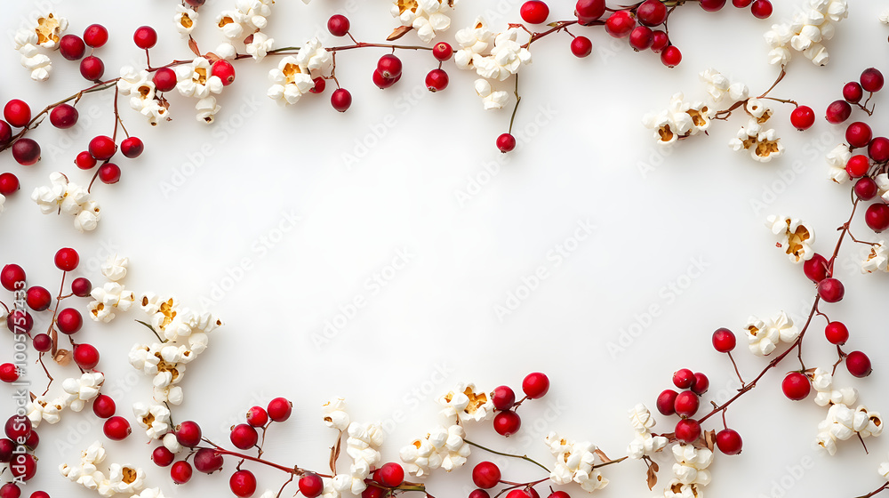 Poster a simple string of cranberries and popcorn garlands laid out in a swirling pattern