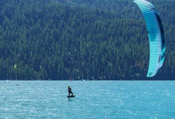 Kitesurfers on lake Silvaplanersee, Switzerland. 19.08.2024 © Pawel 