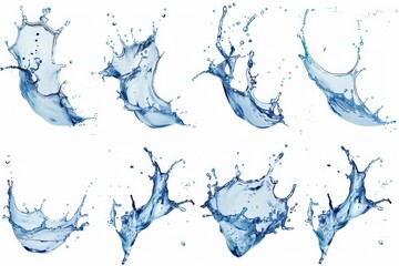 Set of cartoon water splashes in various shapes and movements.