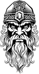 A Viking warrior or barbarian gladiator man mascot face looking strong wearing a helmet. In a retro vintage woodcut style.