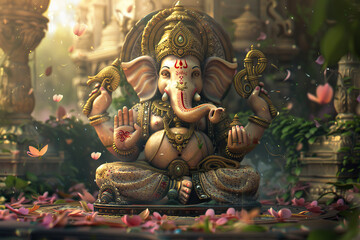 Fototapeta premium Beautiful greeting card with bright holiday composition for happy celebrate Ganesh Chaturthi