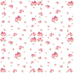 Happy Valentine's Day or Wedding Day with Truck and Hearts Pattern for Background, Fabric and Gift Wrapping Paper.