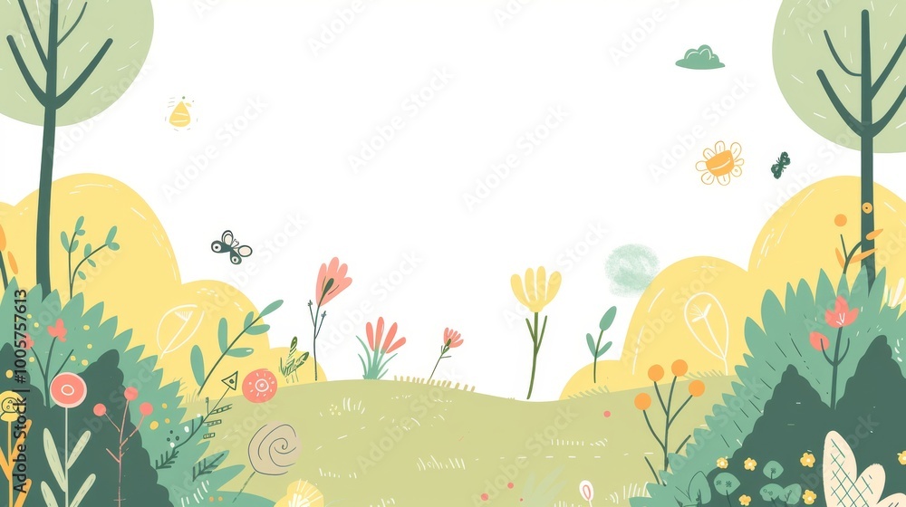 Poster simple cartoon background with hand-drawn elements and copy space.