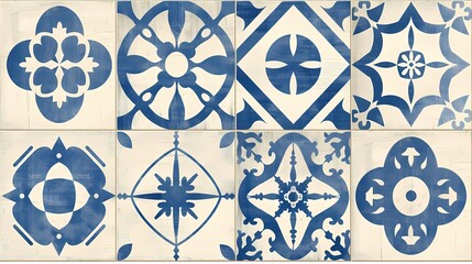 blue and white set of pattern 