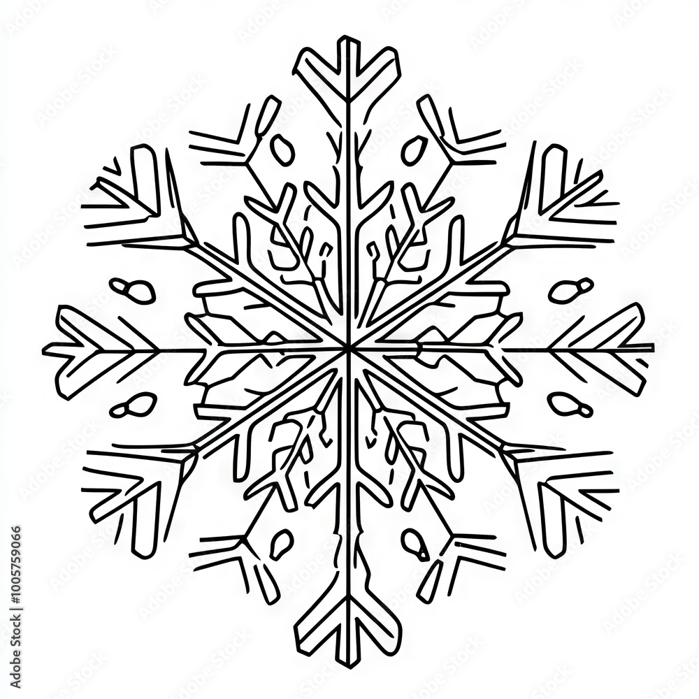 Poster a snowflake is drawn in black and white. the snowflake is made up of many small branches, and it has