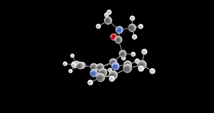 Zolpidem molecule, rotating 3D model of anxiolytics, looped video on a black background