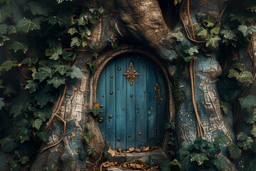 Fototapeta premium A fantastically beautiful door in forest leading to the unknown