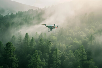 Fototapeta premium Drone flying in the sky over nature during observation