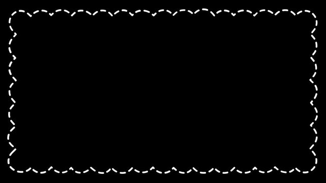 White line, dashed line frame, border animated with alpha channel. Curve and zigzag line doodle scribble element motion graphic on transparent background. Wavy edge, round, cloud, sharp.