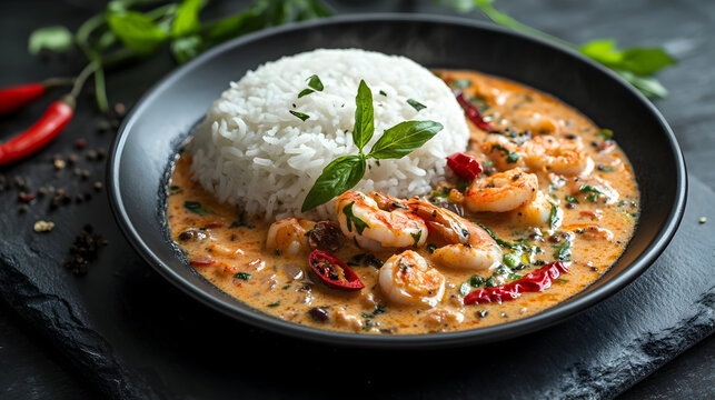 Sururu Shellfish Cooked in Coconut Milk and Pepper Sauce with White Rice and Elegant Plating
