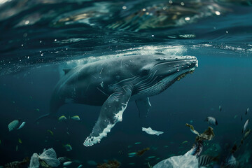 Fototapeta premium Fantastically beautiful majestic huge whale in ocean