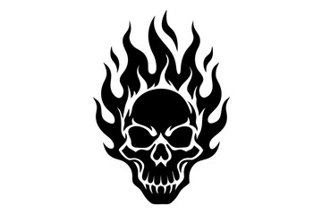 Fire skull icon, flaming skull silhouette vector