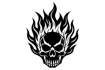 Fire skull icon, flaming skull silhouette vector