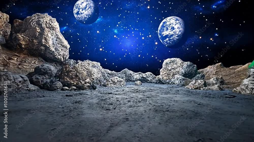 Aufkleber surreal landscape on an alien moon with two visible planets generative ai