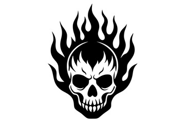 Fire skull icon, flaming skull silhouette vector
