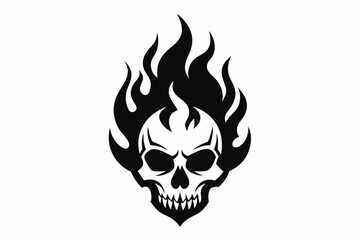 Fire skull icon, flaming skull silhouette vector