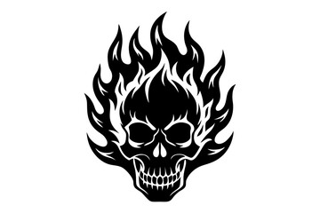 Fire skull icon, flaming skull silhouette vector