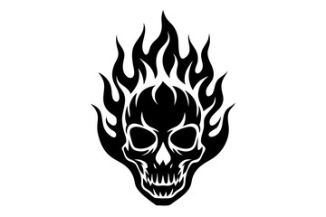 Fire skull icon, flaming skull silhouette vector