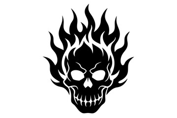 Fire skull icon, flaming skull silhouette vector