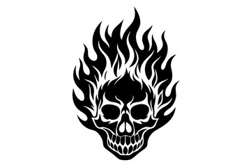 Fire skull icon, flaming skull silhouette vector