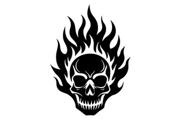 Fire skull icon, flaming skull silhouette vector