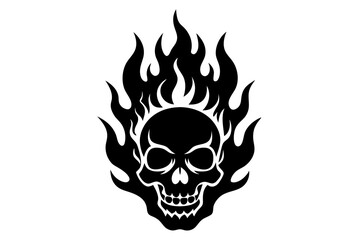 Fire skull icon, flaming skull silhouette vector