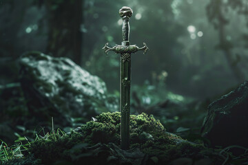 Naklejka premium A fantastic weapon royal sword with beautiful handle and blade